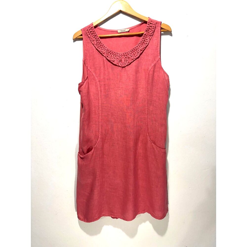 Lungo L'arno 100% linen dress Italy summer beach vacation pink salmon women L
